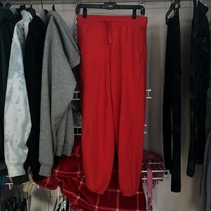 red sweatpants